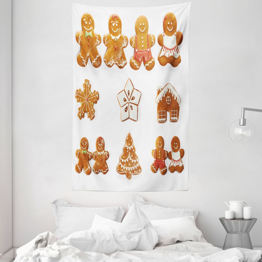 ABAKUHAUS Lebkuchenmann Wandteppich und Tagesdecke, Haus Baum aus Weiches Mikrofaser Stoff Waschbar ohne Verblassen Digitaldruck, 140 x 230 cm, Hel...