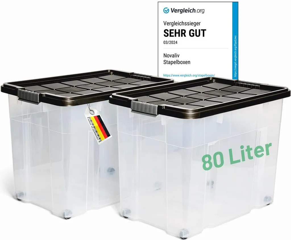 Bac de Rangement Plastique 80L Empilable avec Couvercle Anthracite - 2