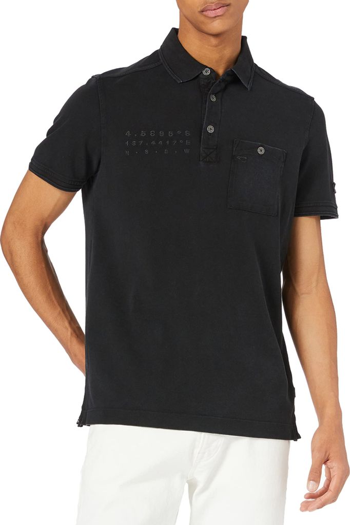 28080 Camel Active, , kurzarm Polohemd Poloshirt, Pique, black, L