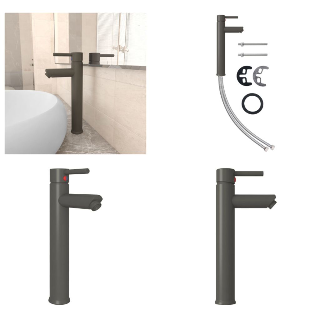 vidaXL Badezimmer Mischbatterie Grau 12x30 cm - Waschtischbatterie - Waschtischbatterien - Wasserhahn - Wasserhähne