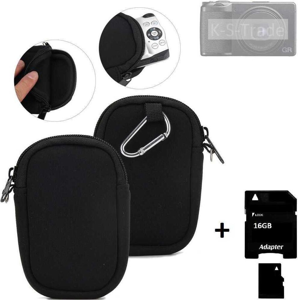 K-S-Trade Kameratasche kompatibel mit Ricoh GR IIIx Schutz Hülle Kompaktkamera Tasche Travelbag sleeve case neopren Fototasche + 16GB SPEICHERKARTE