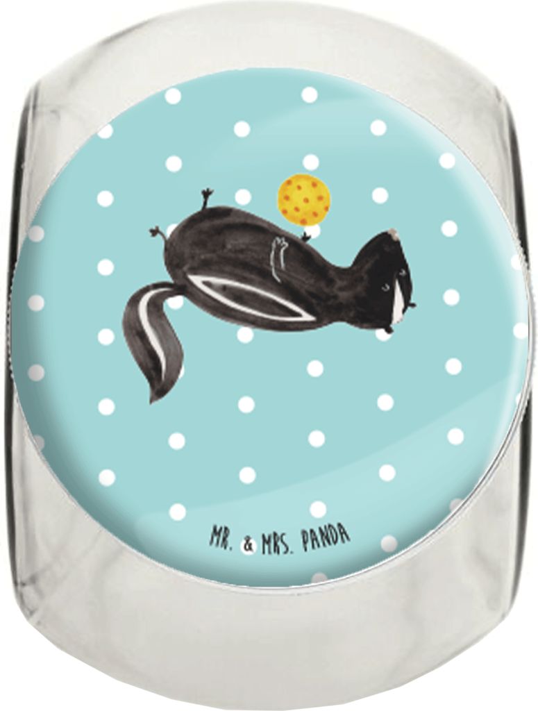 Mr. & Mrs. Panda Kaffeedose Stinktier Ball L 870ml - Türkis Pastell - Geschenk, Bonboniere, Raubtier, Süßigkeiten Glas, Teedose, Vorratsdose, We...