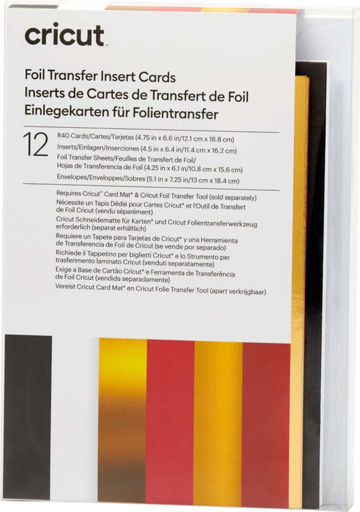 Cricut Joy Foil Transfer Insert, Schwarz, Gold, Rot, Weiß, Abbildung, 121 mm, 168 mm, 12 Blätter