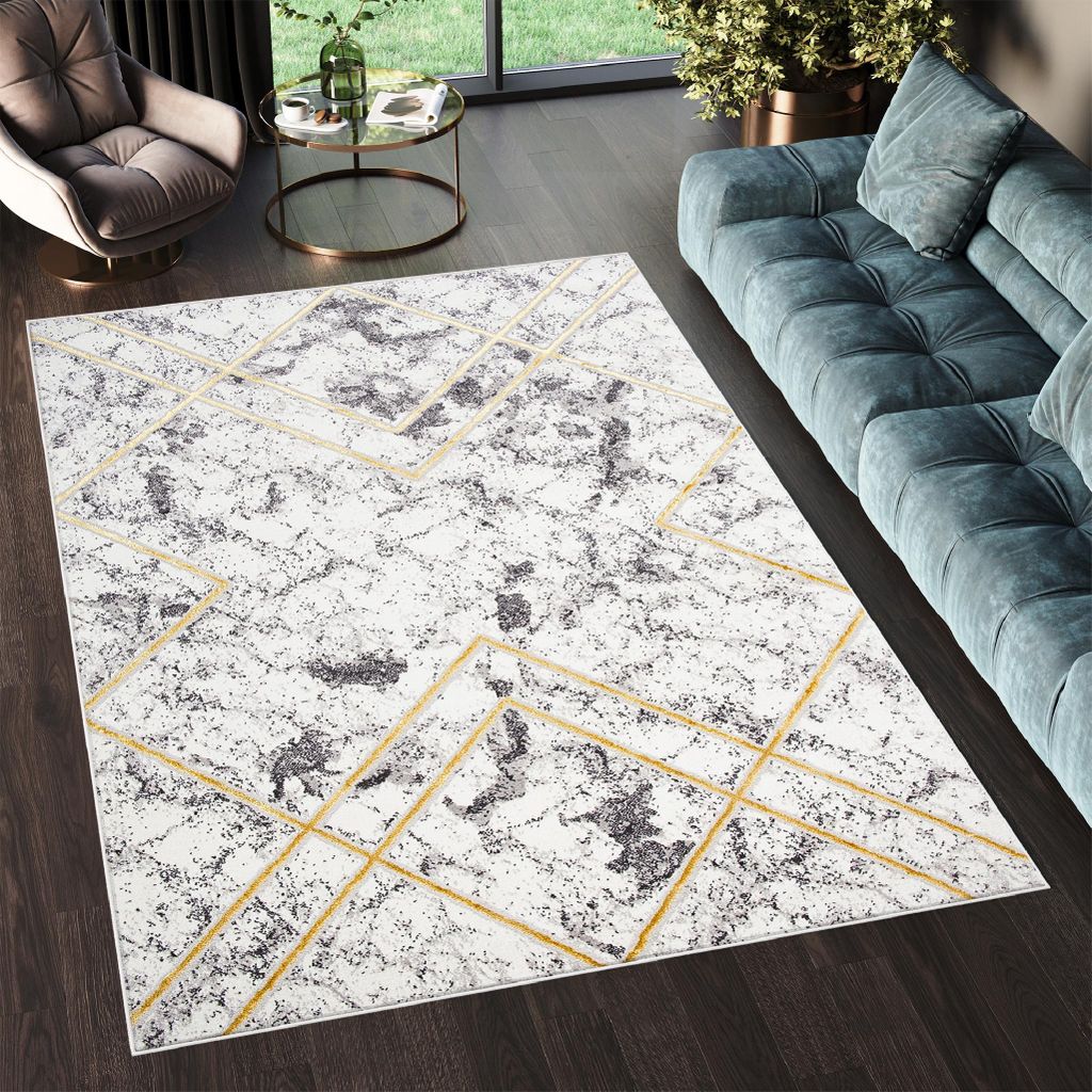 Tapiso Teppich SHINE Modern Vintage Design Grau Gold 140 x 200 cm