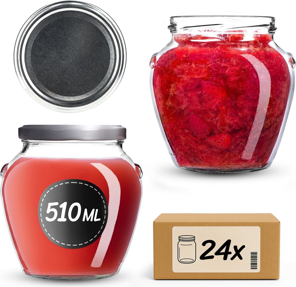 KADAX Einmachgläser 510 ml mit Schraubdeckel fi82mm, Schraubgläser mit Deckel, Einkochgläser, Sturzgläser zum Einkochen von Honig, Obst und Gem...