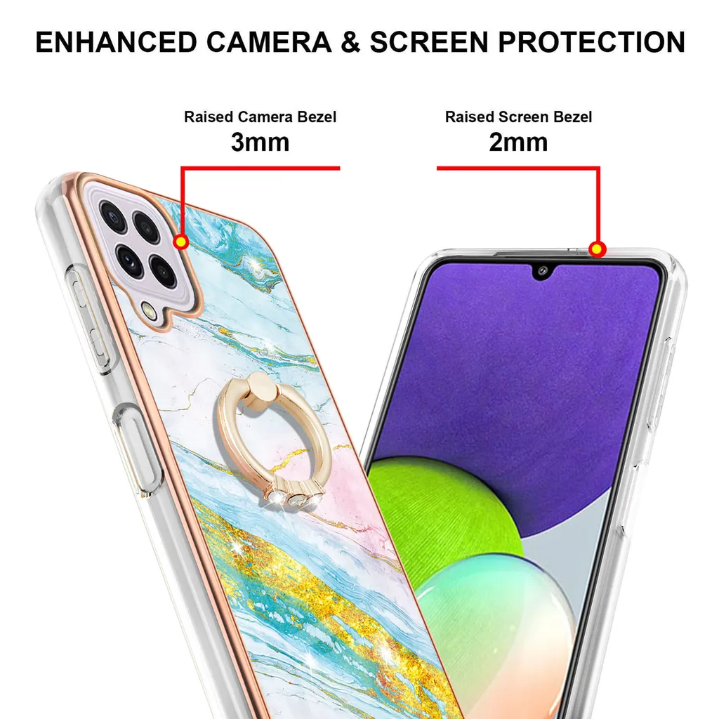 Cover Samsung A22 4G Marmo Blu - Custodia Silicone Ring Antiurto - 3