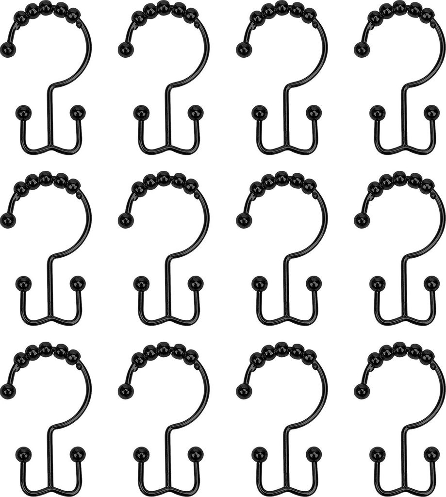 12 Stück Duschvorhanghaken, rostfreie Duschvorhanghaken aus Metall, doppelseitige, glatte Duschvorhanghalter mit Perlen für Badezimmer-Duschvorha...