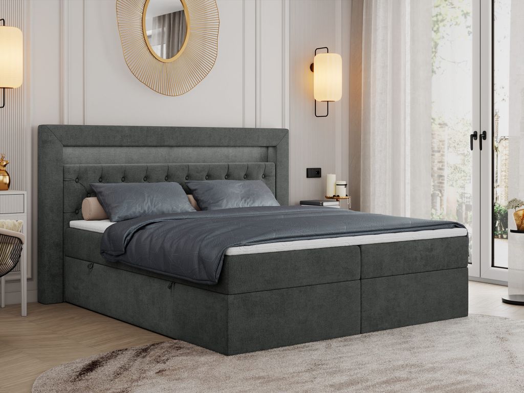 Boxspringbett 120x200 mit Led, Polsterbett 120x200 mit LED Kopfteil - Multipocket-Matratze H4 - Doppelbett mit Bettkasten Stauraumbett, GOLD-6 - 12...