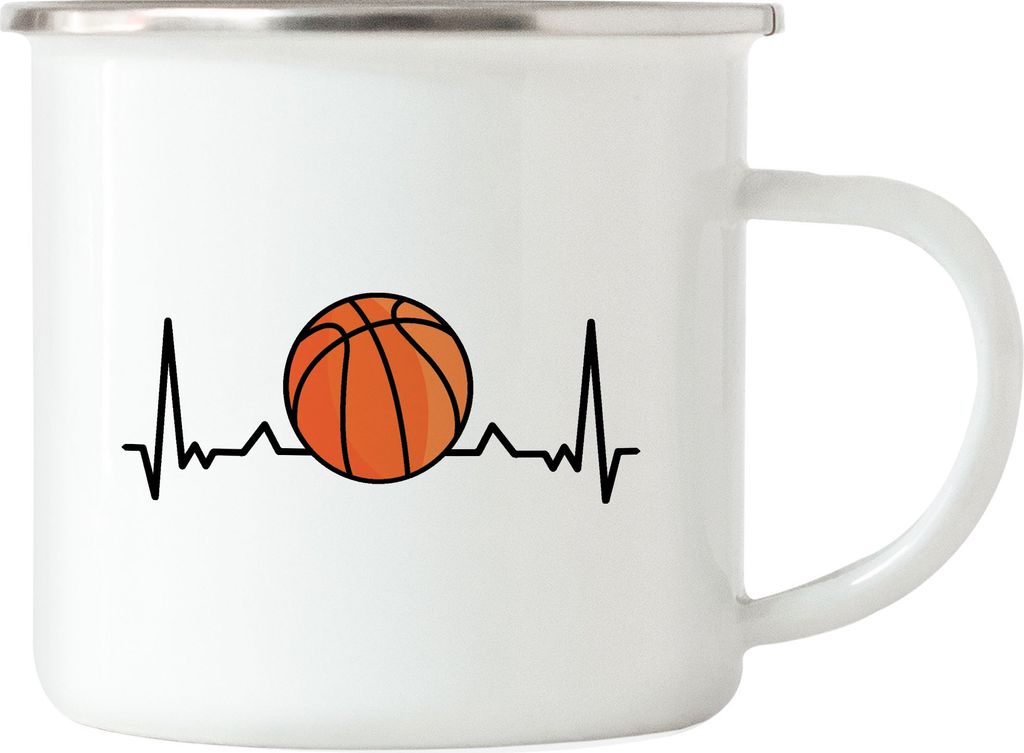 Basketball Emaille Tasse Leben Mannschaft Spieler Teamsport Korb Basket Ballsport Jersey Team Herzschlag Herz