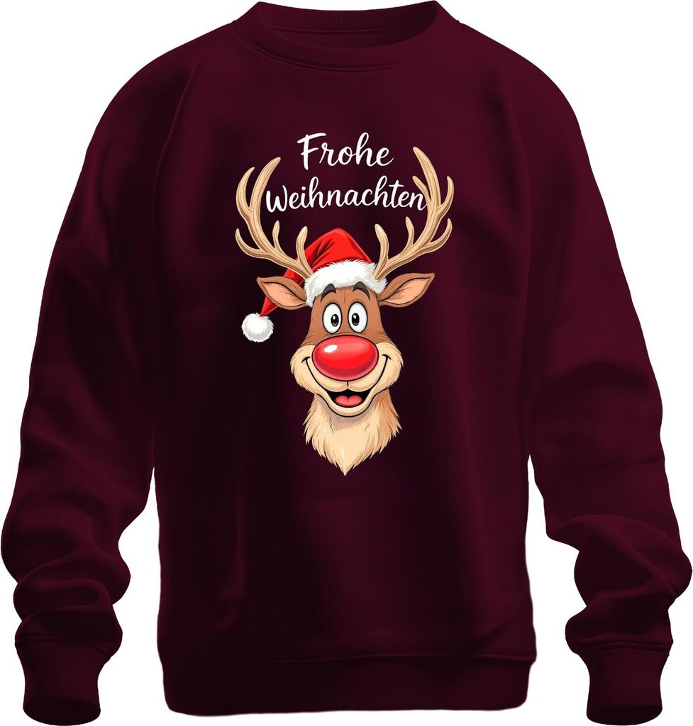 Frohe Weihnachten Rentier Rudolph Rotnase Nikolaus Mütze Lustig Uni Sweatshirt Pullover, Burgundy, S