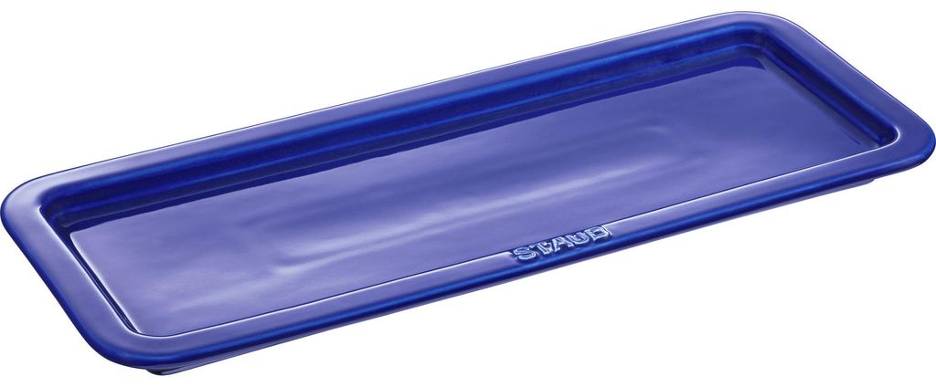 Staub Ceramic Servierplatte Geschenkkarton 38,5 x 3 x 15 cm, Ø 36 cm rechteckig Dunkelblau