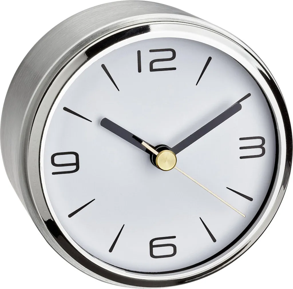 Petite horloge analogique robuste en métal argenté avec cadran lisible