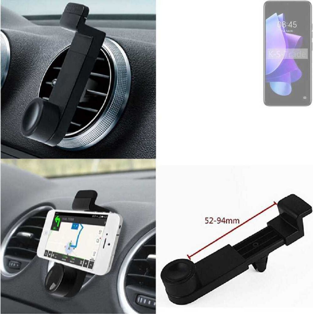 K-S-Trade Lüftungshalterung kompatibel mit Tecno Pop 7 KFZ-Halterung Autohalterung Handy-halterung Lüftungsgitter Lüftungsschlitze Schwarz