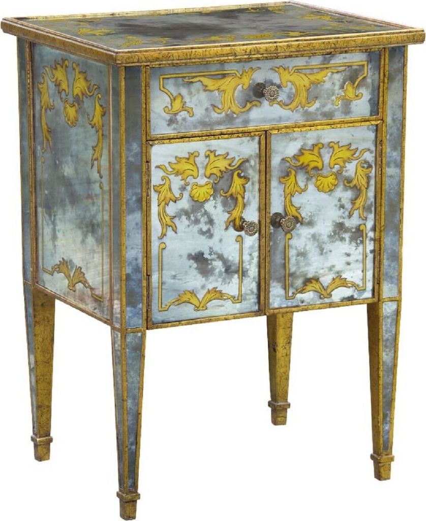 Casa Padrino Luxus Barock Kommode Antik Gold / Gold 52 x 41 x H. 71 cm - Verspiegelter Mahagoni Nachttisch - Nachtkommode - Barock Möbel