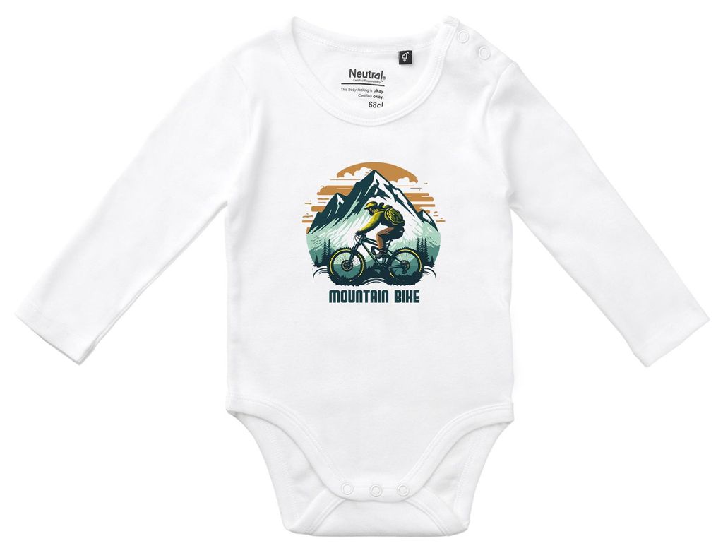 Huuraa Baby Body Mountain Bike Berge 62 White Baumwolle Fairtrade Langarmbody Geschenkidee