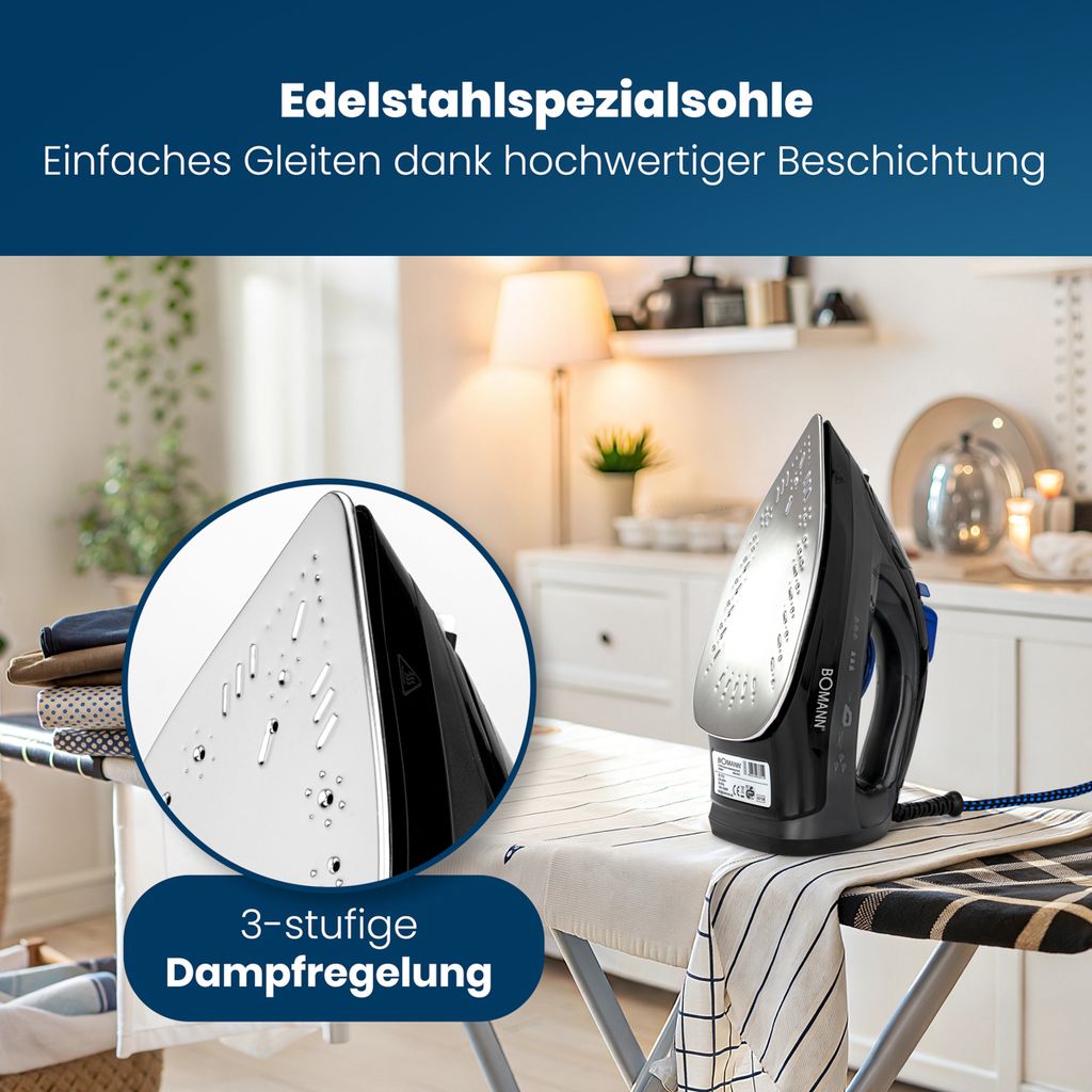 Bomann® Dampfbügeleisen mit Edelstahlspezialsohle | 1800W | Produktbild 2