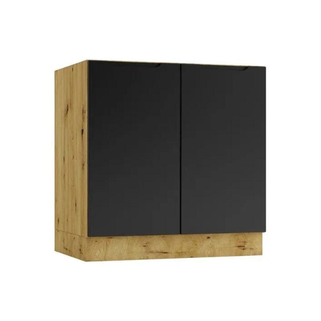 Küchenunterschrank 80 cm - Eiche Artisan und Schwarz - 2 Türen - ohne Arbeitsplatte - Soft-Close-System
