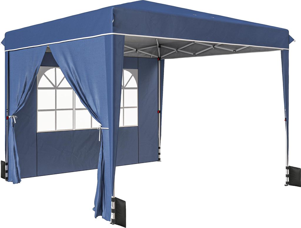 Pavillon 3 x3 m Wasserdicht höhenverstellbar Pop-up Faltpavillon mit 2 Seitenteilen, UV 50+ Faltbar Dunkelblau