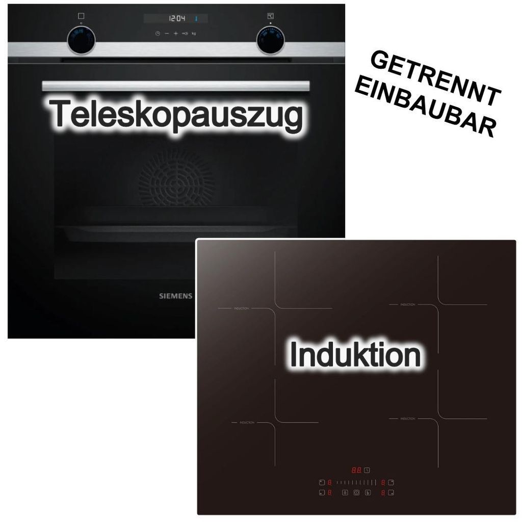 Herdset Siemens 3D Heißluft Hydrolyse Teleskopauszug Pizzastufe + PKM Induktionsfeld Booster Touch Slider