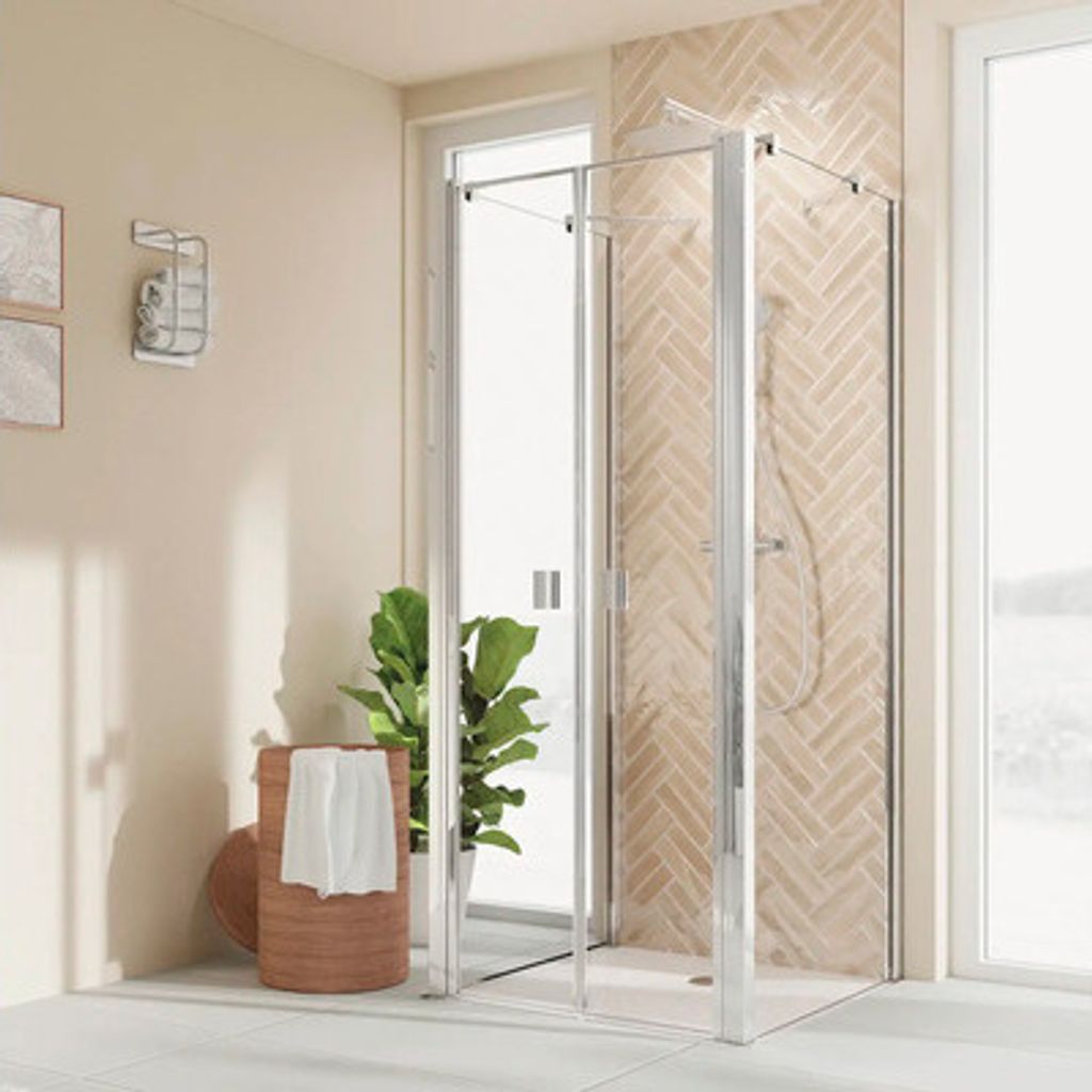 U-Kabine mit Pendeltür BREUER Elana 2.0 100 x 100 x 200 cm Profil eckig weiß Klarglas Reversibel Puffergriff