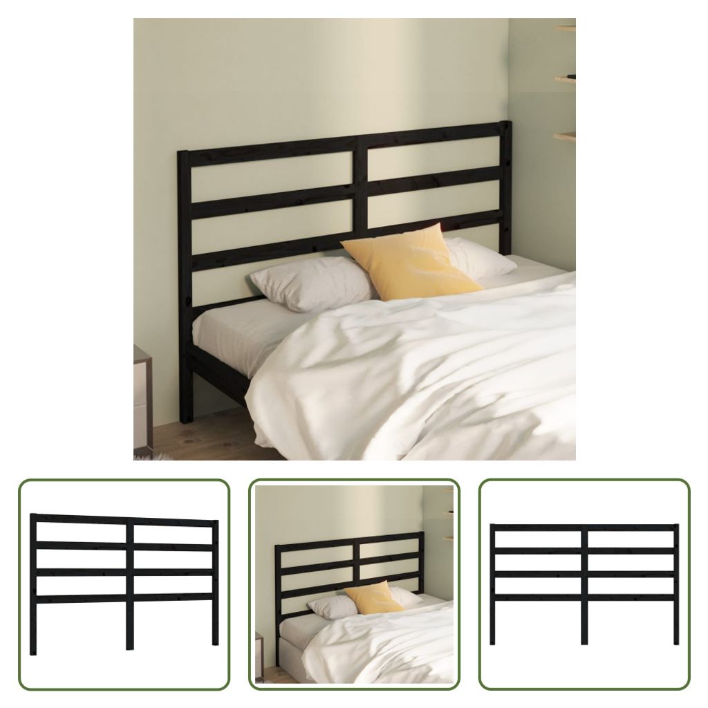 The Living Store Kopfteil Schwarz 166x4x100 cm Massivholz Produktbild 