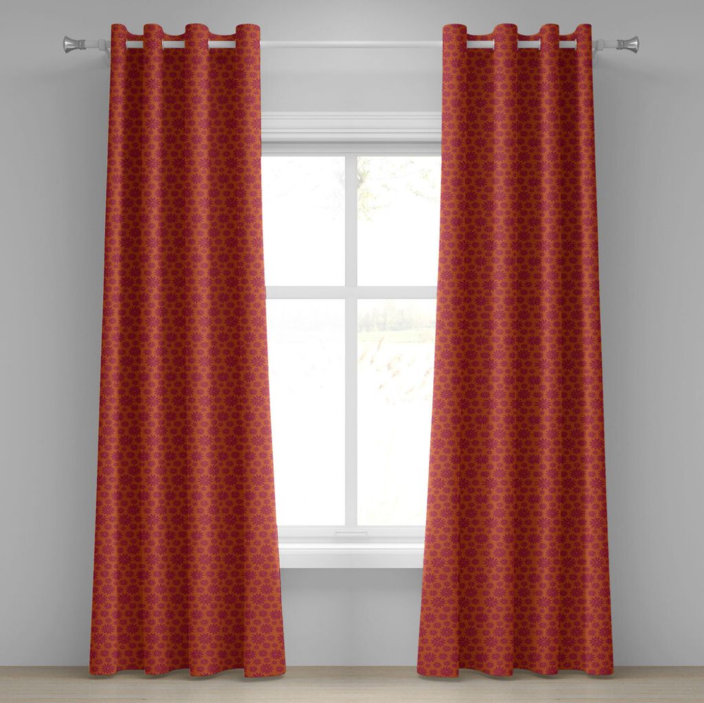 ABAKUHAUS Blumen Ösenvorhang, Modernes Design mit geometrischen Fettlinie blüht östliches Kulturbild, Dekorative 2-Panel-Fenstervorhänge, 280 c...