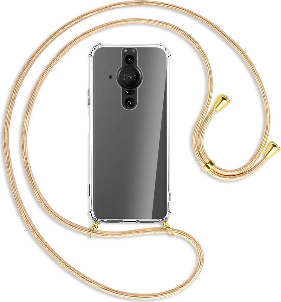 Handykette Backcover-Schutzhülle mit Band (Metall goldfarben) für Sony Xperia PRO-I - Goldkordel