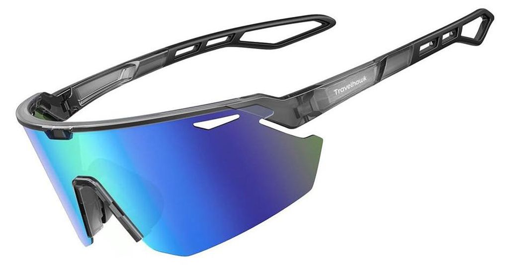 Travelhawk Fietsbril Sportbril UV-400 Zwart Met Blauwe Glazen