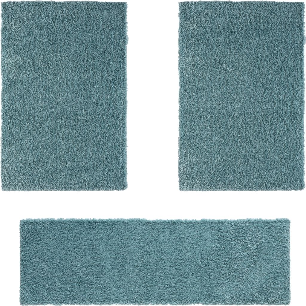 MY-RUG Shaggy Star Bettumrandung Hochflor 3 teilig, Läufer, Schlafzimmer, hellblau, 300x80