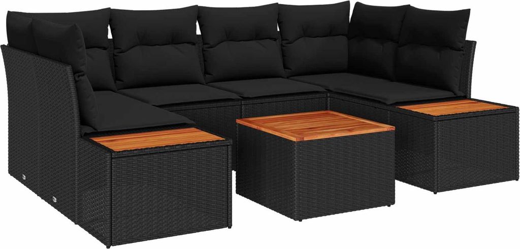 Gartensofa-set mit Kissen 6 pcs Schwarz Poly Rattan