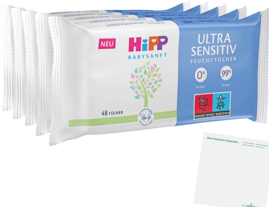Hipp Babysanft Feuchttücher Ultra Sensitive (5x48 Stück) + usy Block