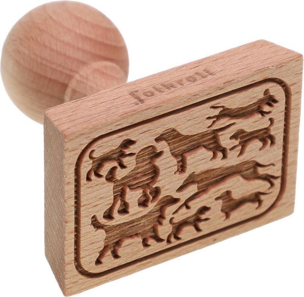 Folkroll Keksstempel Hunde, 70x50 mm, Cookiestempel, Backstempel, Keks, Stempel, Motiv, Buchenholz