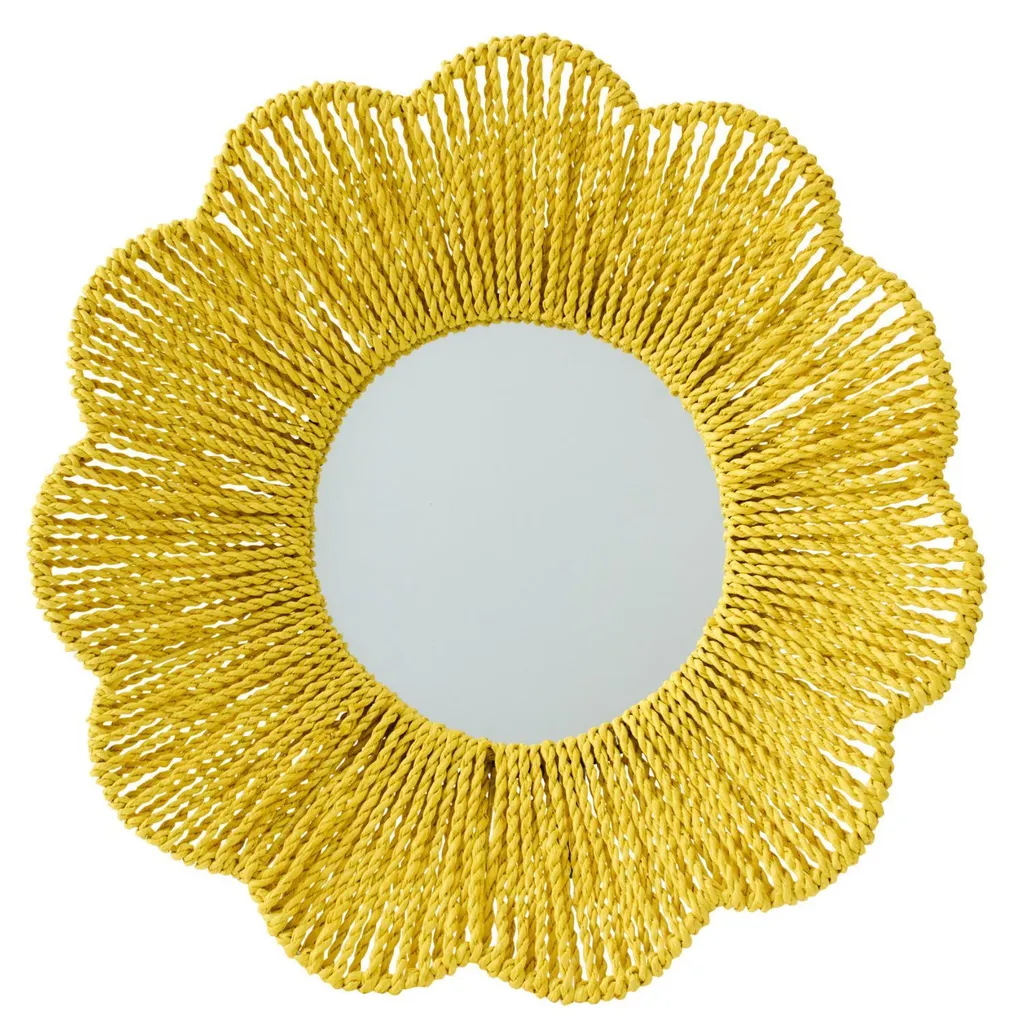 Miroir mural J-Line Raffia jaune naturel design bohème chic Ø 60 cm
