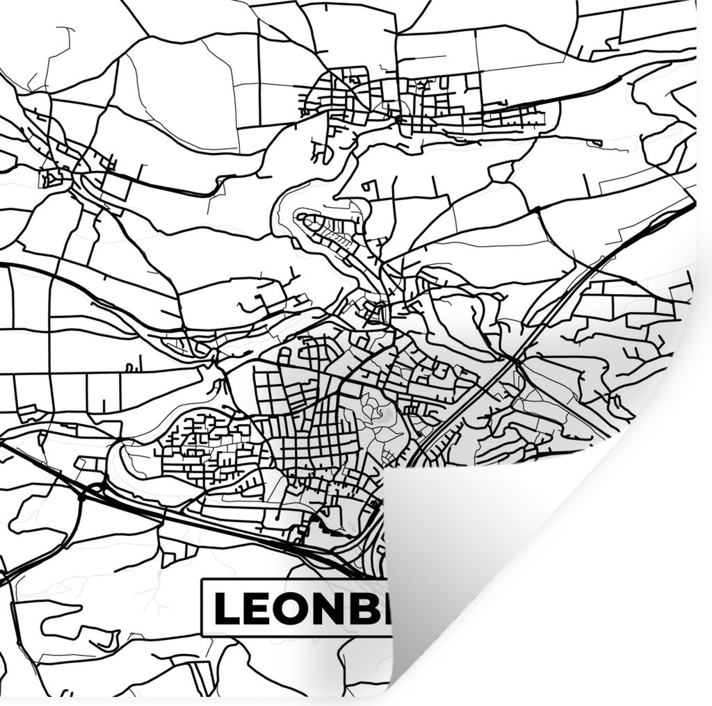 MuchoWow Wandtattoo Wandsticker Wandaufkleber Karte - Leonberg - Karte - Stadtplan 100x100 cm Selbstklebend und Repositionierbar - Wierderverwend...