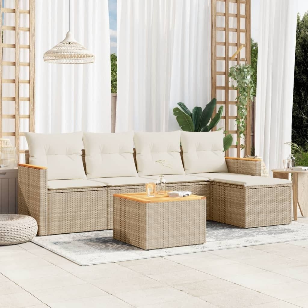 Maison Exclusive - 6-tlg. Garten-Sofagarnitur mit Kissen Beige Poly Rattan