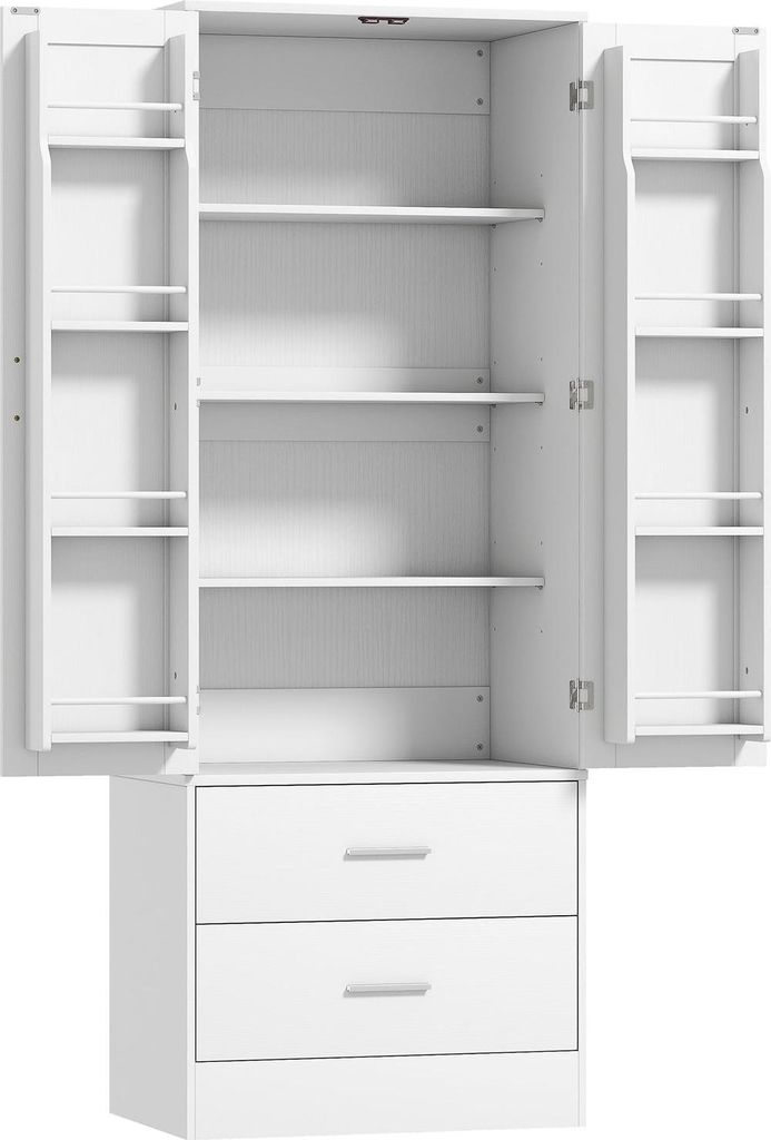 Küchenschrank, verstellbare Einlegeböden, 2 Schubladen, weißes MDF