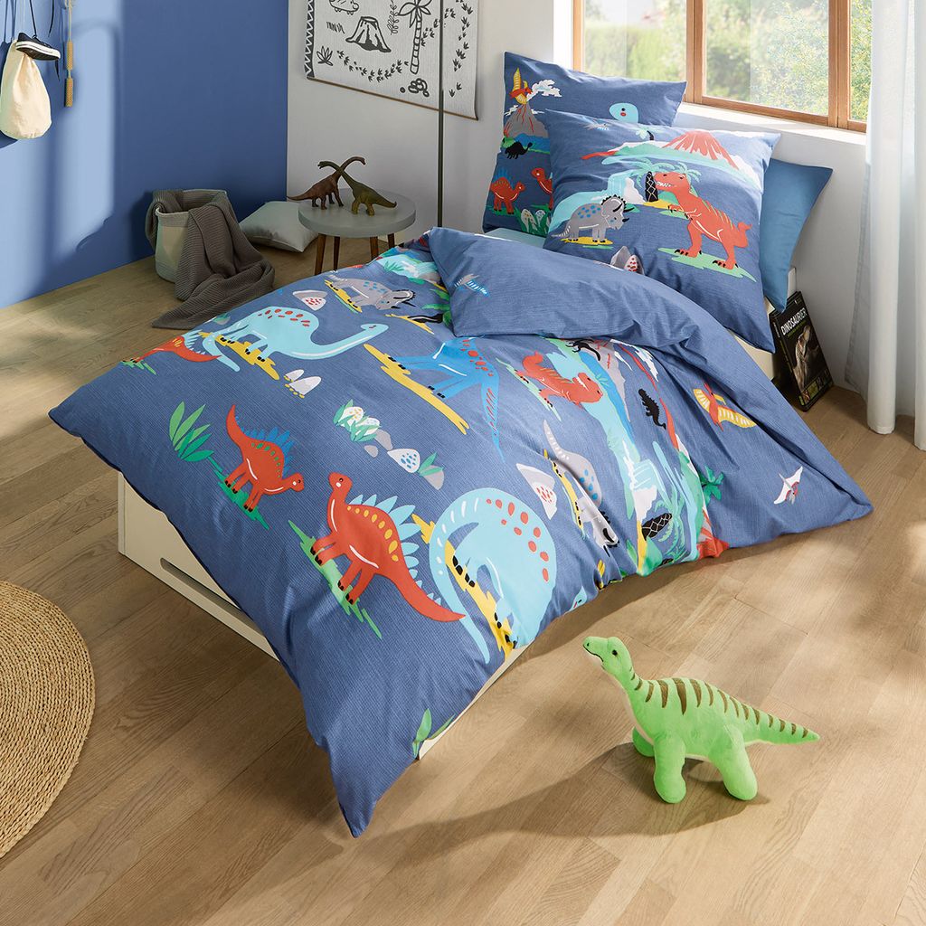 Kaeppel Kinder-Bettwäsche Dinosaurus" blau 1x 100x135 cm + 1x 40x60 cm"