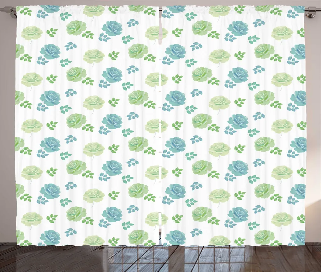 Paire de Rideaux Universels à Motifs Roses et Feuilles, Style Rustique Chic
