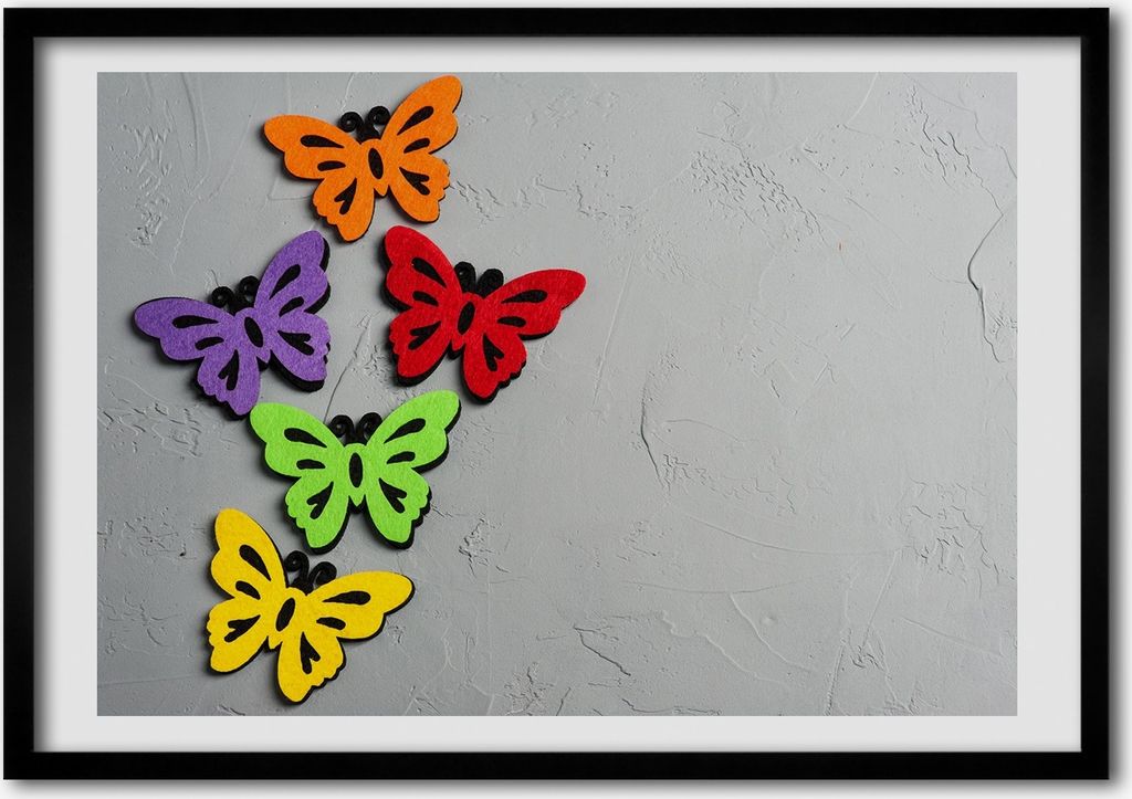 Bild - Bilder - Bilderrahmen - 70 cm x 50 cm - MDF-Rahmen, Wandkunst bunte Schmetterlinge