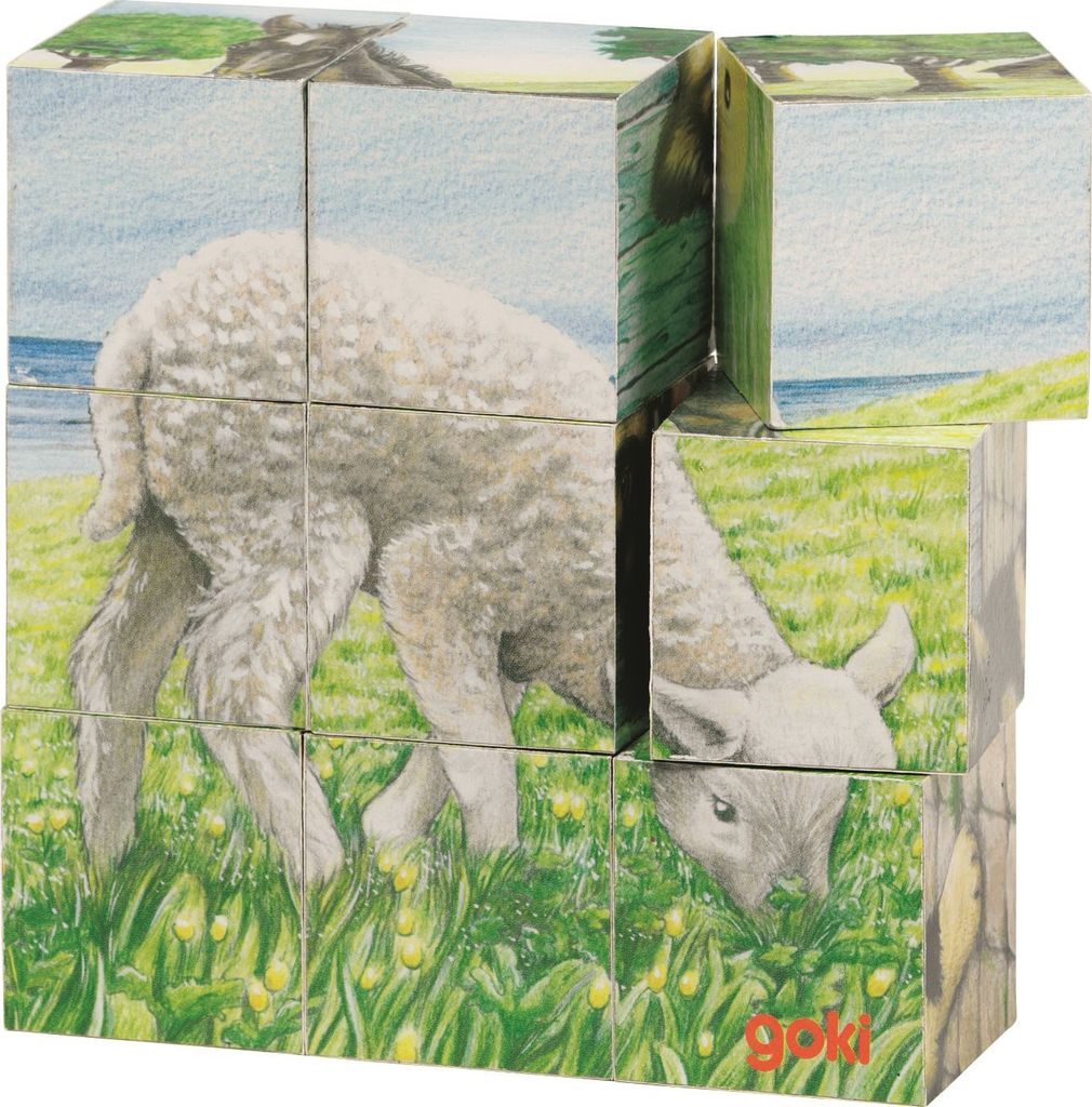 goki kocka puzzle zvieratká 9 ks 57607 drevené puzzle pre Obrázok produktu 