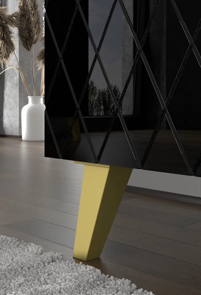 Commode DIUNA 3D 145 cm Noir Mat et Brillant - Buffet Design Moderne