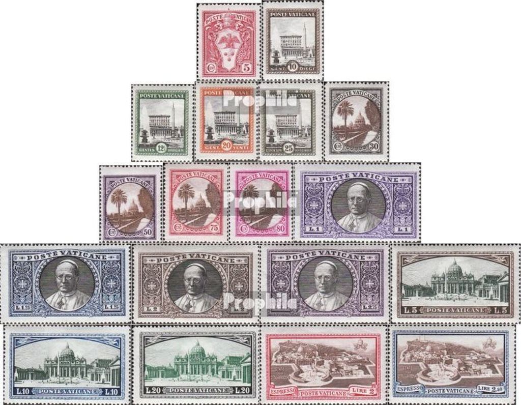 Briefmarken Vatikanstadt 1933 Mi 21-38 (kompl.Ausg.) mit Falz Freimarken