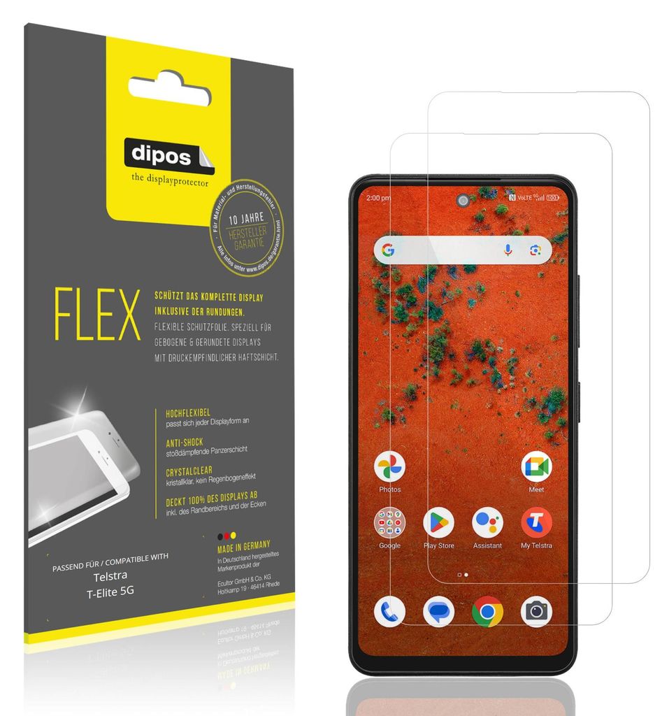2x Schutzfolie für Telstra T-Elite 5G Folie, 100% Displayabdeckung, dipos Flex