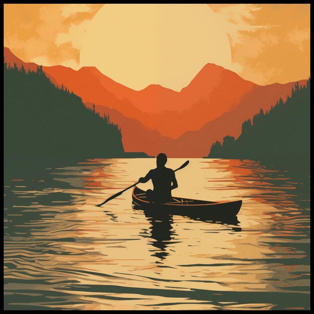 Plakat 80x80cm Rudern bei Dämmerung