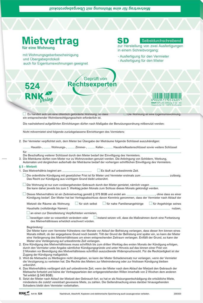 RNK Verlag 524/10 Uniwersalne umowy najmu mieszkań - SD, Zdjęcie produktu 