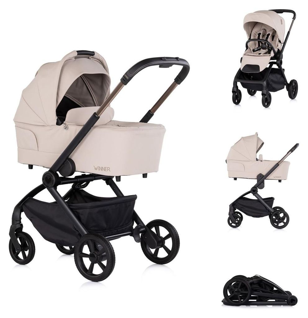 Chipolino Kombikinderwagen Winner 2 in 1 Babywanne klappbar Fußabdeckung Korb beige