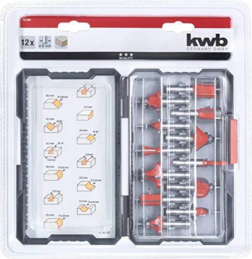 Set de Fraises à Bois 12 pièces - Assortiment Complet pour Défonceuse 8mm - 6