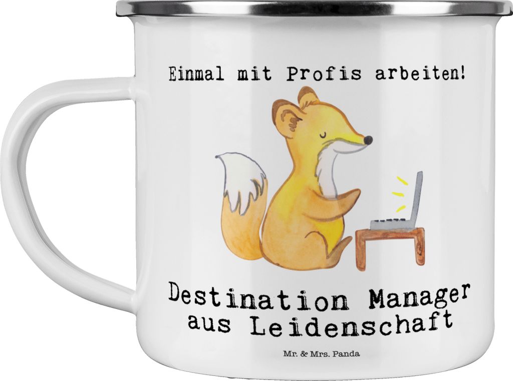 Mr. & Mrs. Panda Teetasse Destination Manager Leidenschaft - Weiß - Geschenk, Campingbecher, Emaille Tasse, Teebecher, Haferl, Pott