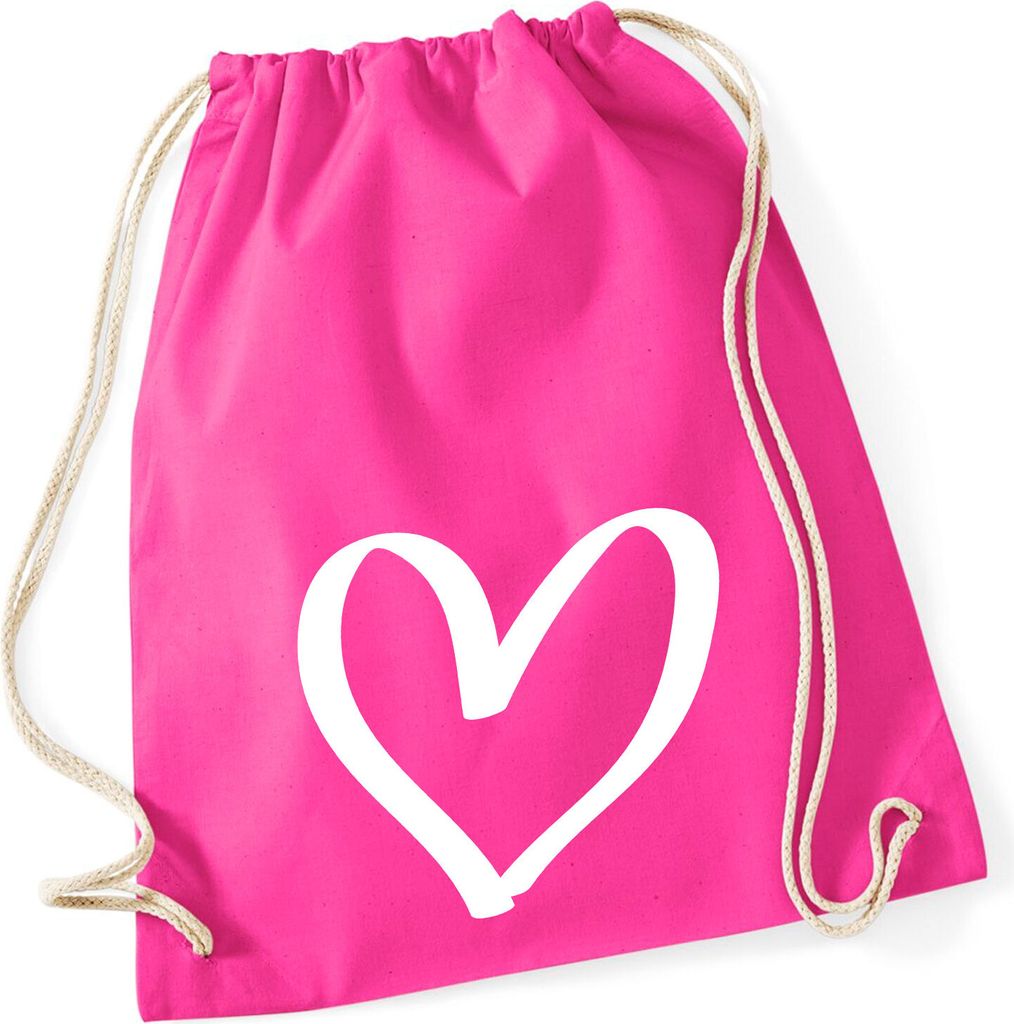 Huuraa Turnbeutel Herz Heart 12 Liter Fuchsia Baumwolle Rucksack Geschenkidee