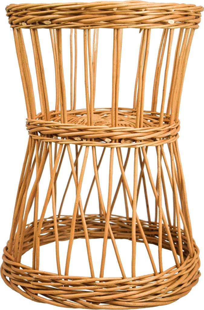 A woven basket stand on a white background.